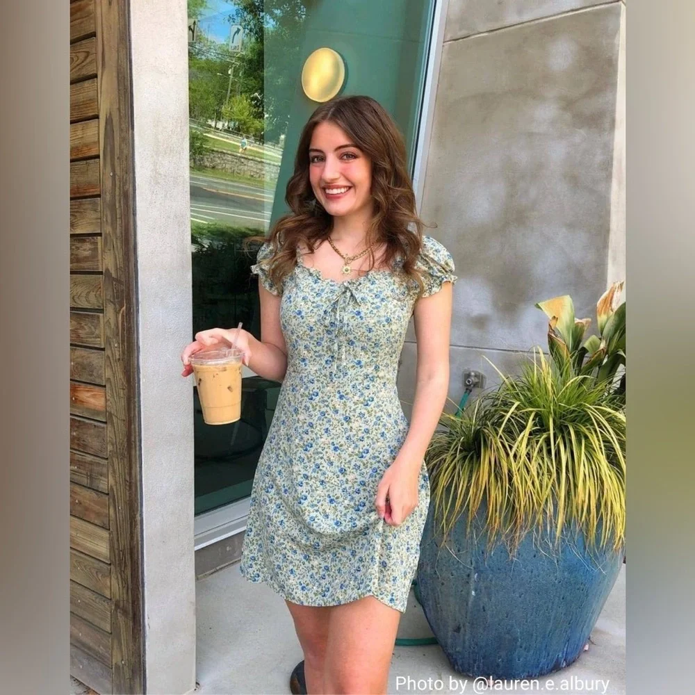 RIHOAS Blue Floral Puff-Sleeve Midi Dress